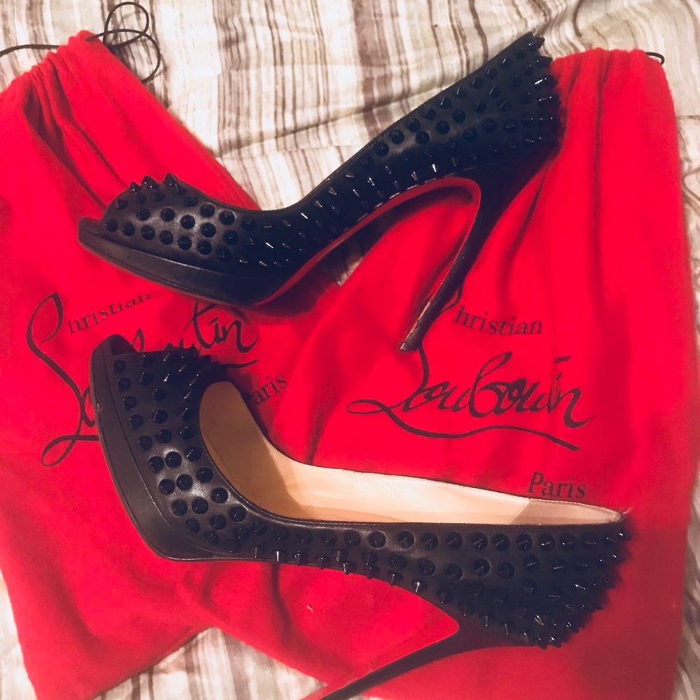 Christian Louboutin Lady Peep Toe Spike Pumps